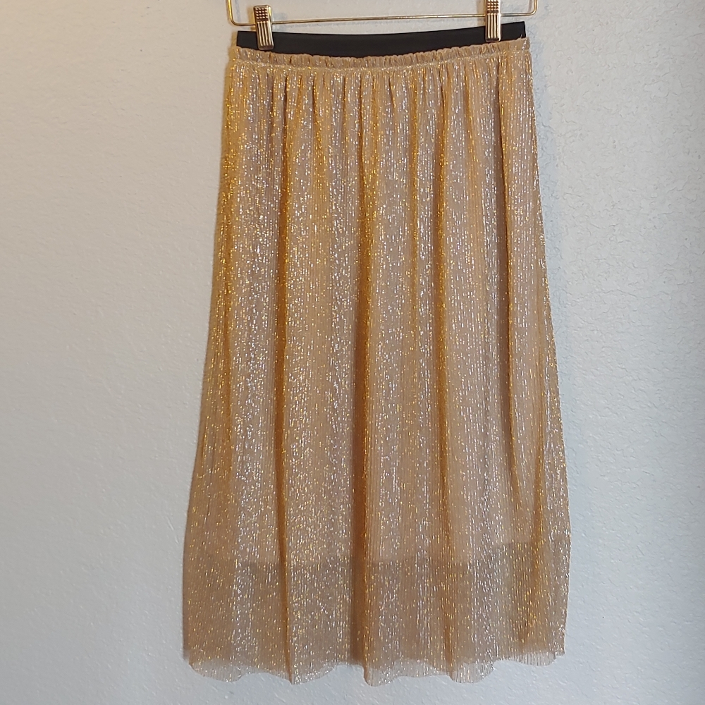 Free press gold pleated metallic skirt